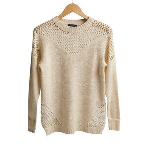 Arianna Cream Metallic Gold Thread Intarsia Knit Pullover Sweater Top Size XL
